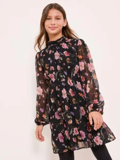 Lipsy Black Chiffon Floral Print Dress (5-16yrs)^ Dresses|Occasionwear