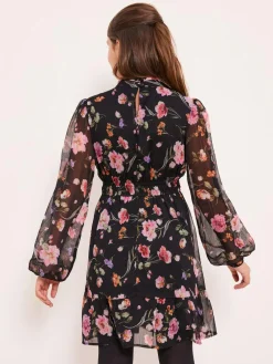 Lipsy Black Chiffon Floral Print Dress (5-16yrs)^ Dresses|Occasionwear