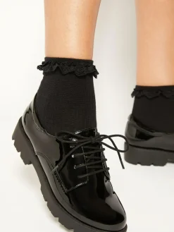 Lipsy Black Clean Lace Up Chunky Brogue School Shoes^ Shoes