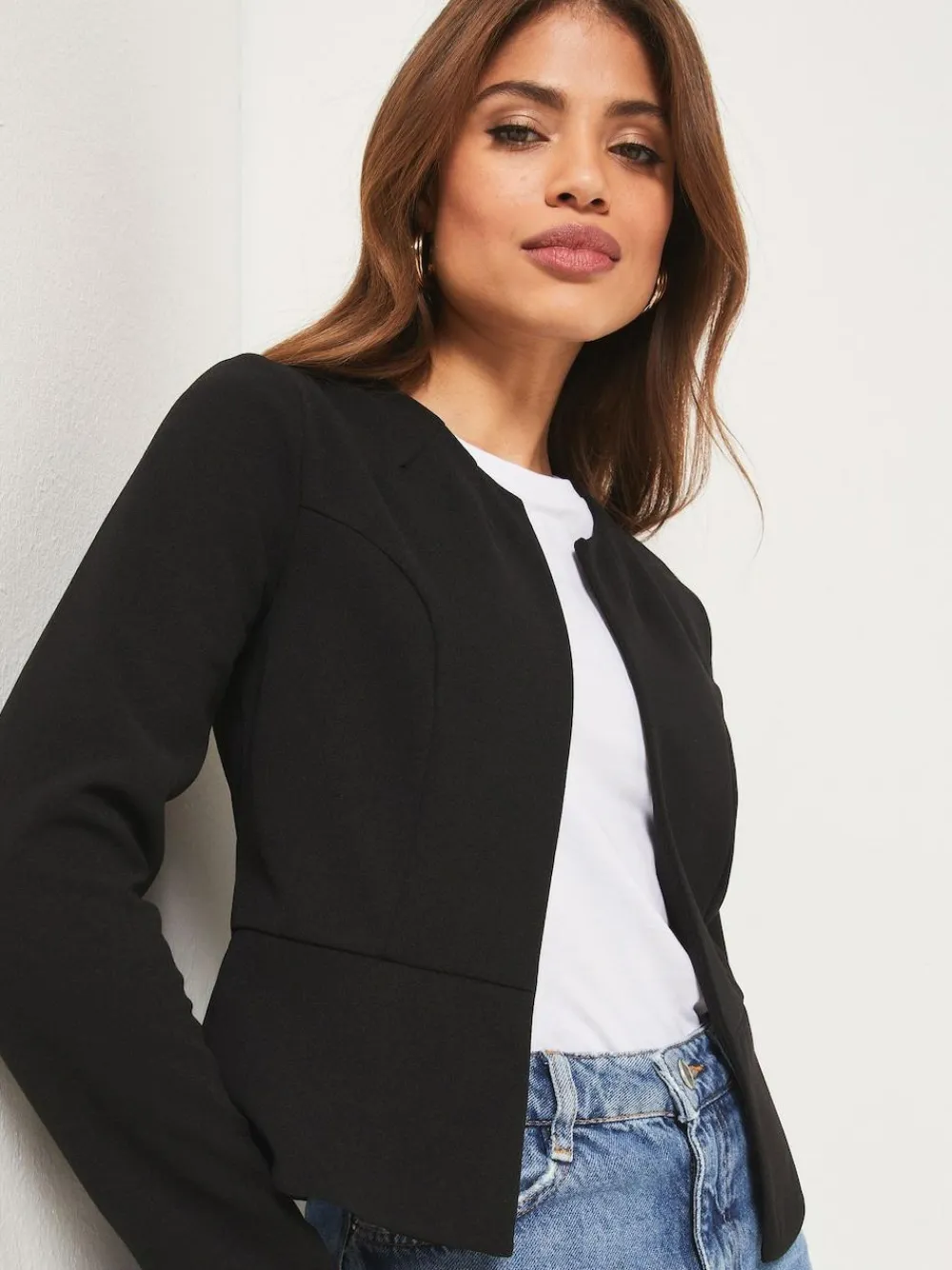 Sale Lipsy Black Cropped Collarless Blazer