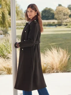 Lipsy Black Double Breasted Military Longline Coat^Women Coats & Jackets|Coats & Jackets