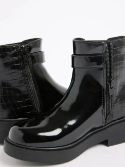 Lipsy Black Faux Croc Effect Chelsea Boots^ Boots & Wellies