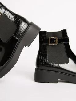 Lipsy Black Faux Croc Effect Chelsea Boots^ Boots & Wellies