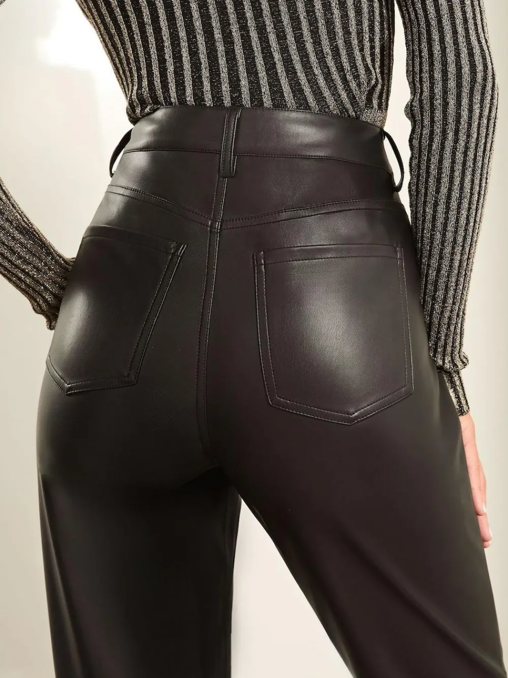 Online Lipsy Straight Leg Trousers Black Faux Leather