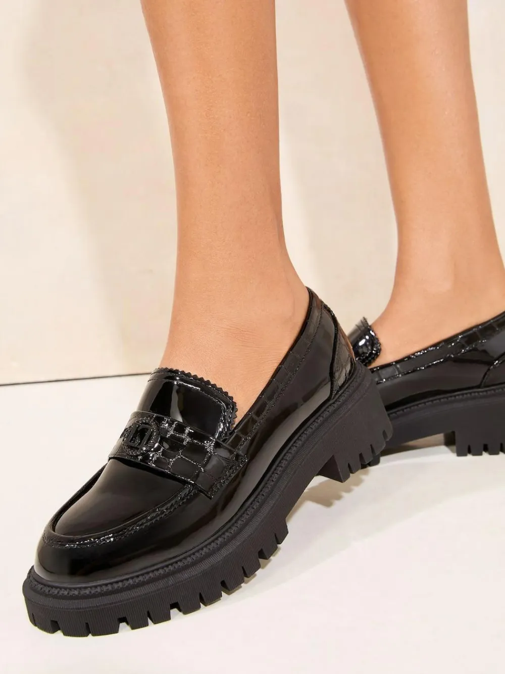 Online Lipsy Black Faux Leather Patent Chunky Penny Loafers