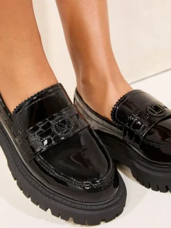 Online Lipsy Black Faux Leather Patent Chunky Penny Loafers