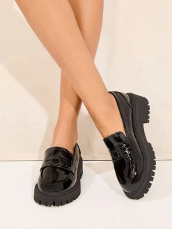 Online Lipsy Black Faux Leather Patent Chunky Penny Loafers