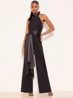 Sale Lipsy Black Halter Neck Satin Drape Jumpsuit