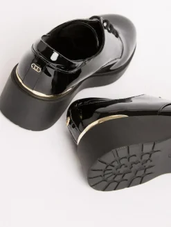 Clearance Lipsy Black Heel Clip Wedge Brogue School Shoes