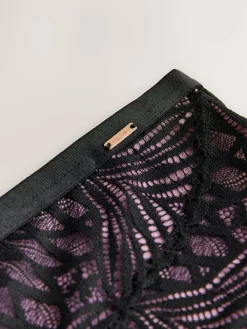 Lipsy Black High Rise Geo Lace Thong^Women Panties