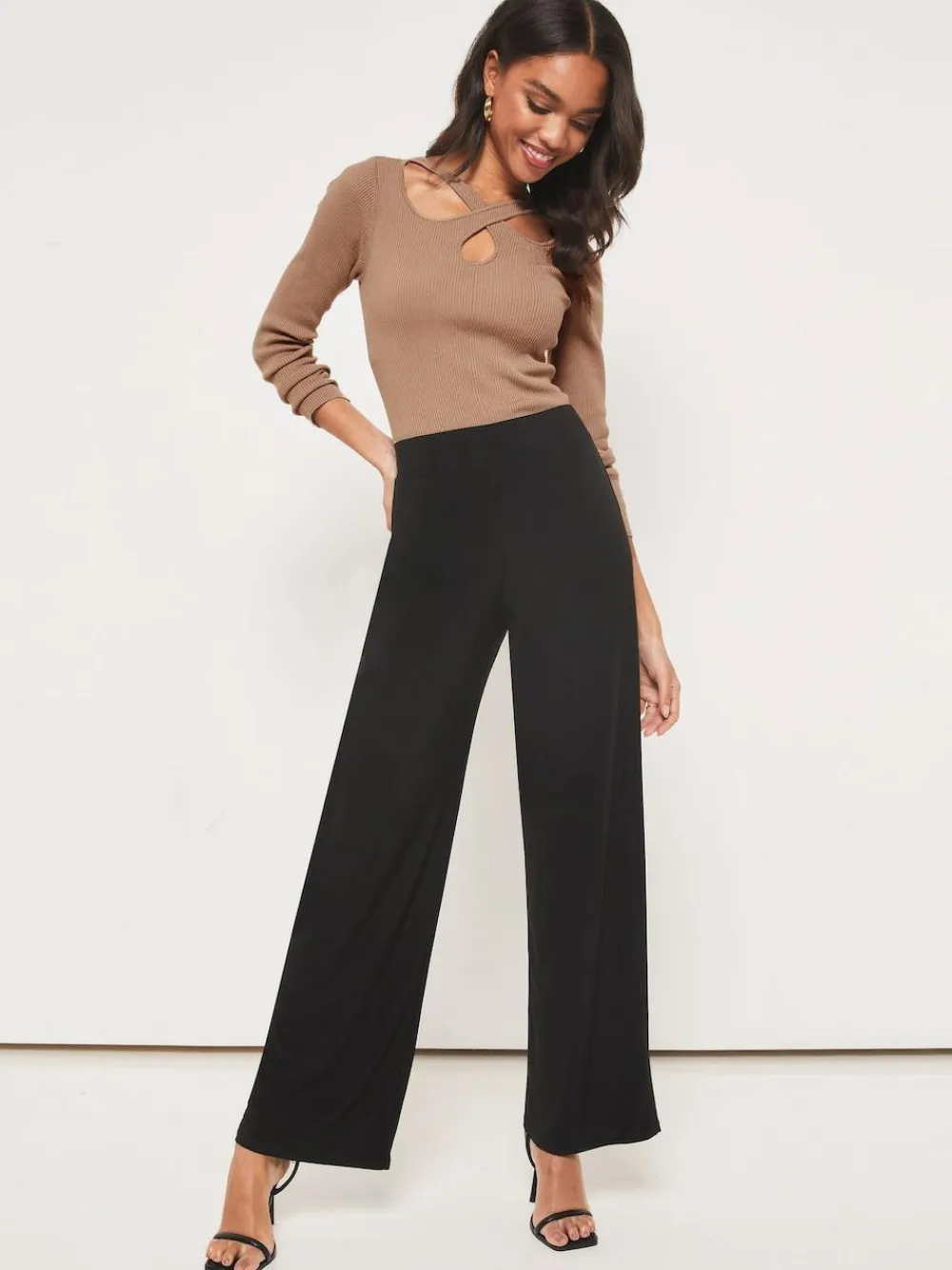 New Lipsy Black High Waist Wide Leg Trousers