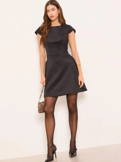 Online Lipsy Black Historic Waist Button Detail Short Sleeve Mini Dress