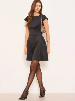 Online Lipsy Black Historic Waist Button Detail Short Sleeve Mini Dress