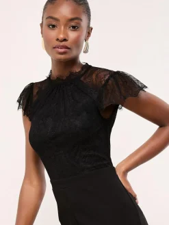 Lipsy Black Lace High Neck Short Sleeve Jumpsuit