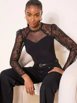 Lipsy Black Lace Long Sleeve Top^Women Tops & T-Shirts|Occasionwear