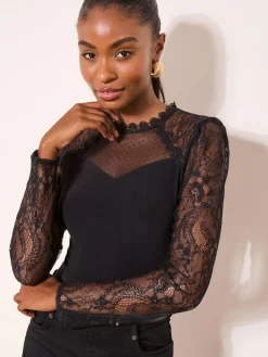 Lipsy Black Lace Long Sleeve Top^Women Tops & T-Shirts|Occasionwear