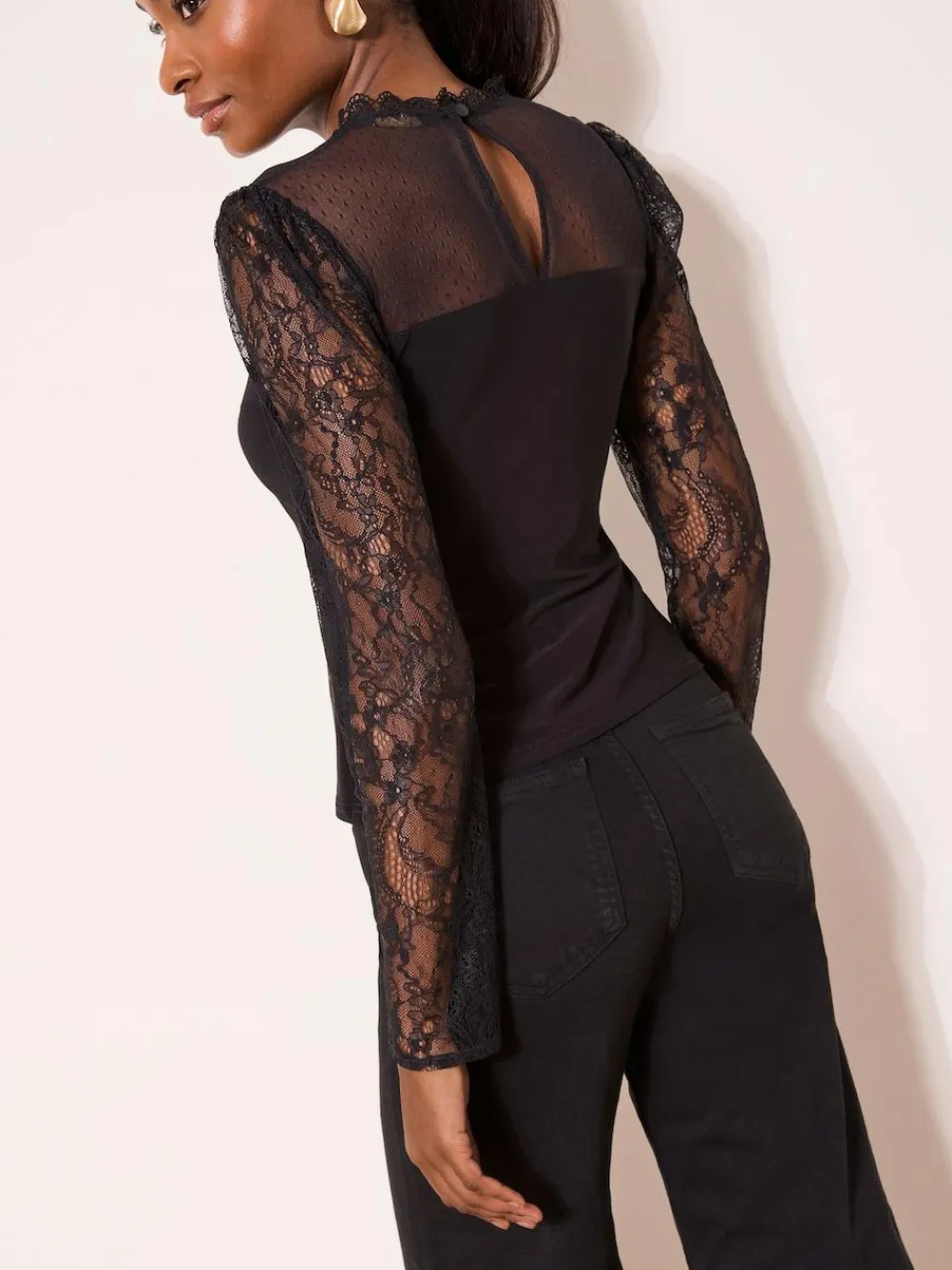 Lipsy Black Lace Long Sleeve Top^Women Tops & T-Shirts|Occasionwear