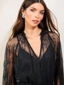 Sale Lipsy Lace Ruffle Long Sleeve Midi Dress Black