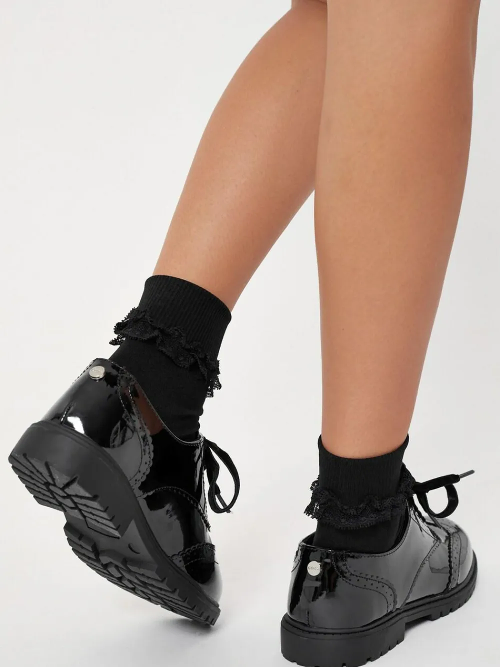 Lipsy Black Narrow Fit (E) Clean Lace Up Chunky Brogue School Shoes^ Shoes