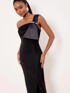 New Lipsy Black One Shoulder Asym Bow Bodycon Midi Dress