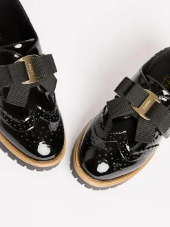 Discount Lipsy Black Patent Bow Detail Brogue School Velcro Strap Shoes