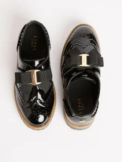 Discount Lipsy Black Patent Bow Detail Brogue School Velcro Strap Shoes