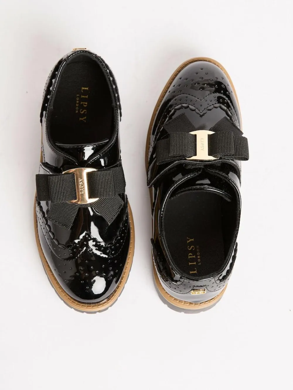 Discount Lipsy Black Patent Bow Detail Brogue School Velcro Strap Shoes
