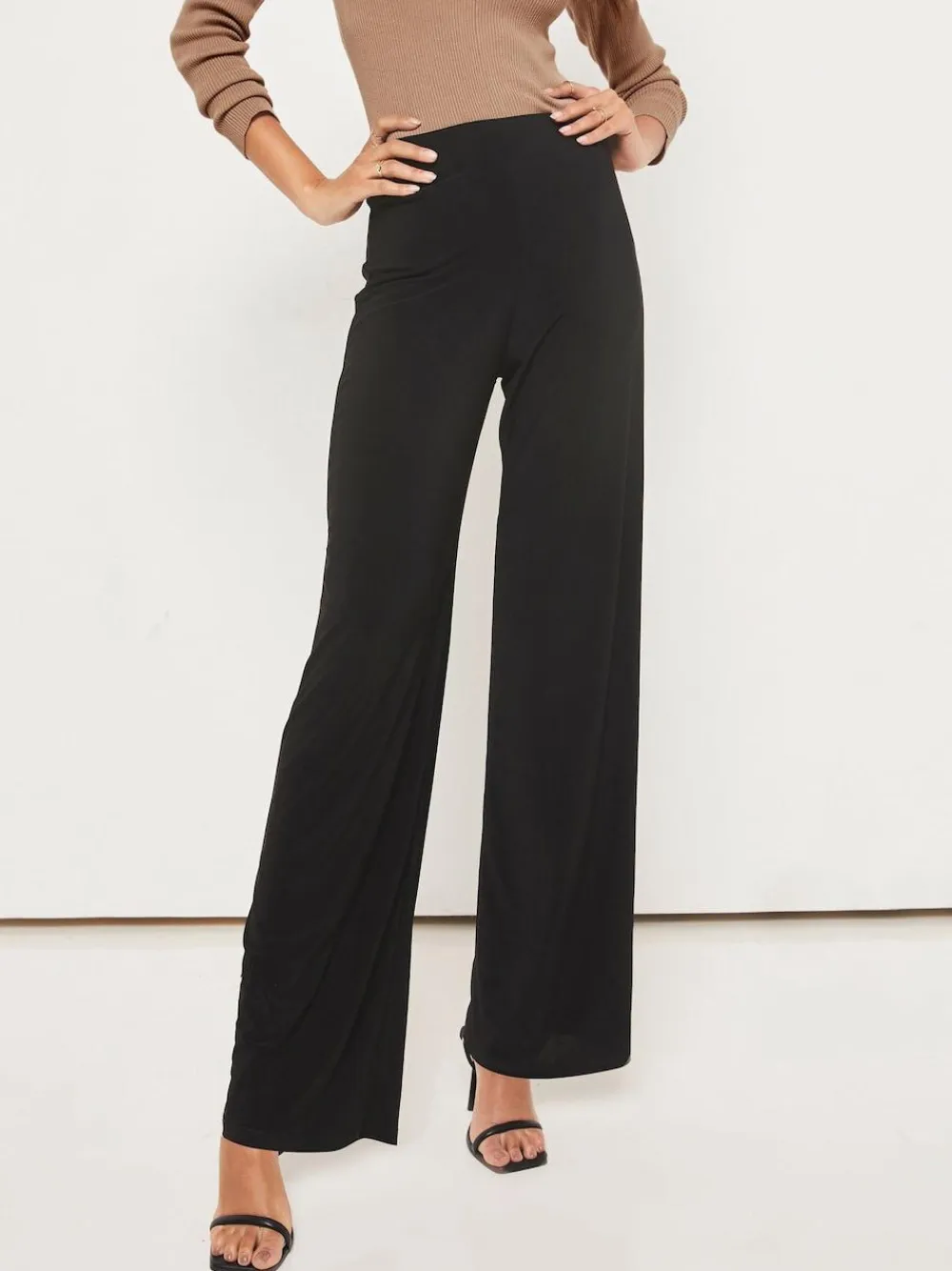 Outlet Lipsy Petite High Waist Wide Leg Trousers Black