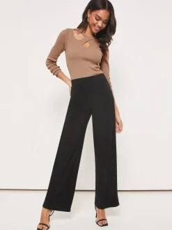 Outlet Lipsy Petite High Waist Wide Leg Trousers Black