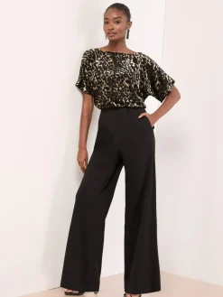 Sale Lipsy Black Petite Leopard Print Sleeveless Cowl Neck Jumpsuit