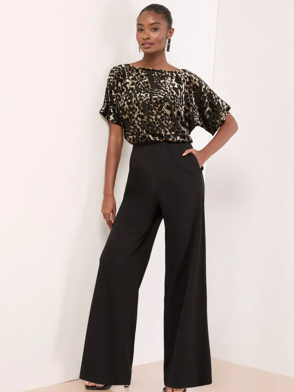 Sale Lipsy Black Petite Leopard Print Sleeveless Cowl Neck Jumpsuit