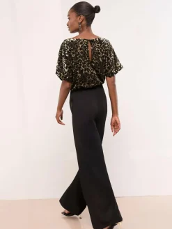 Sale Lipsy Black Petite Leopard Print Sleeveless Cowl Neck Jumpsuit