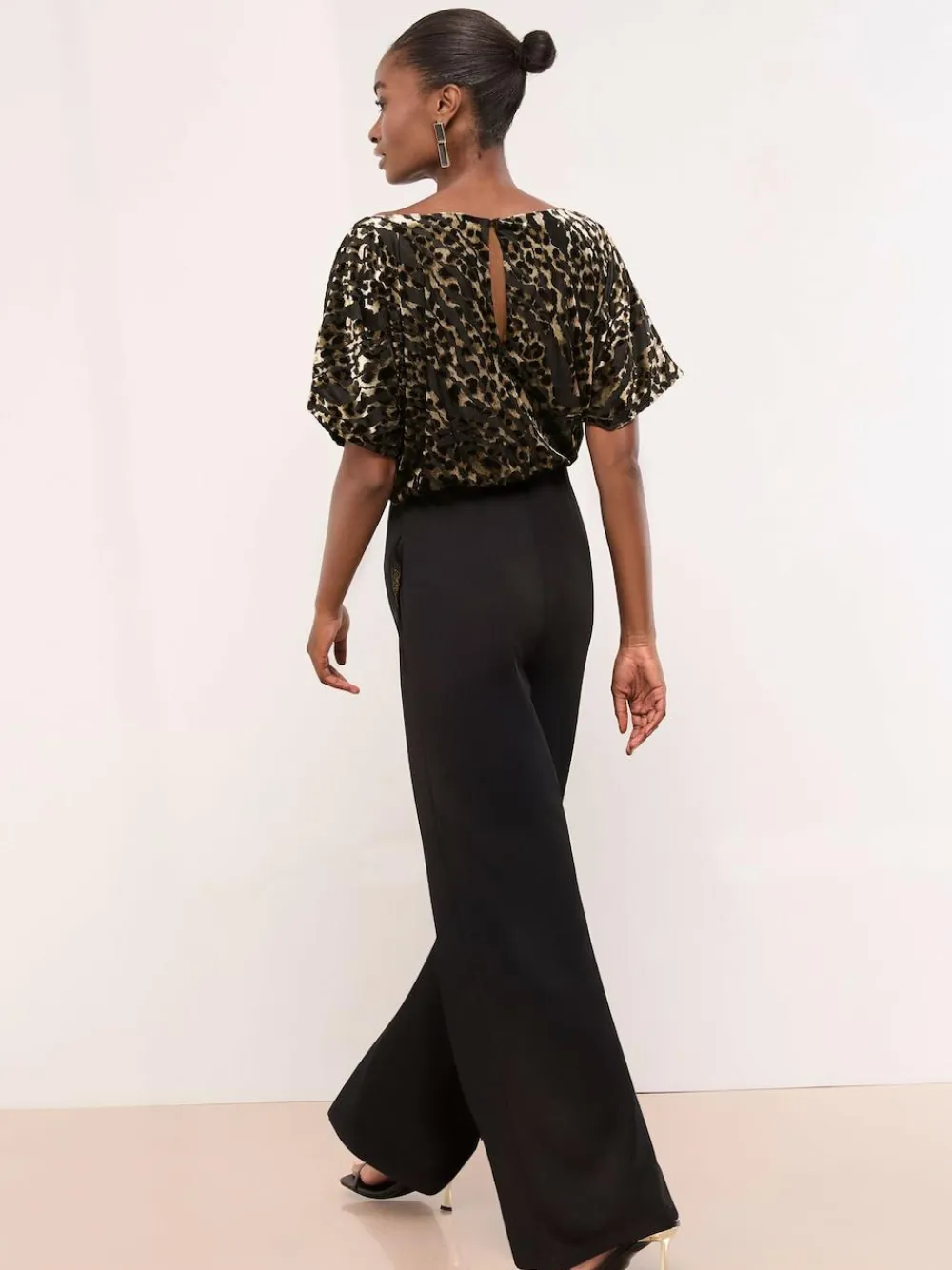 Sale Lipsy Black Petite Leopard Print Sleeveless Cowl Neck Jumpsuit