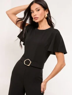 Hot Lipsy Petite Short Sleeve Hardware Jumpsuit Black