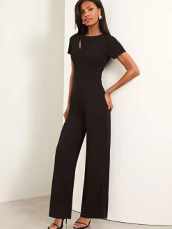 Lipsy Black Petite Short Sleeve Splice Jumpsuit^Women Occasionwear|Jumpsuits & Playsuits