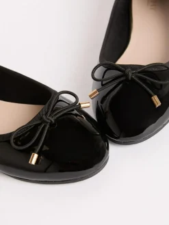 Outlet Lipsy Black Standard Fit (F) Patent Slip On Ballerina School Shoes