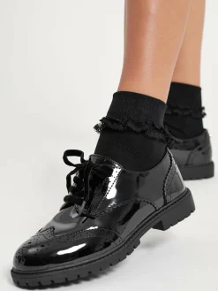 Hot Lipsy Black Standard Fit (F) Clean Lace Up Chunky Brogue School Shoes