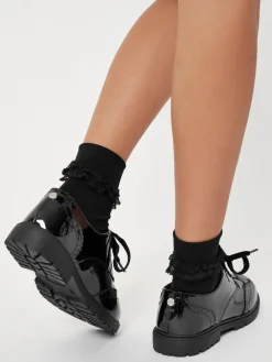 Hot Lipsy Black Standard Fit (F) Clean Lace Up Chunky Brogue School Shoes