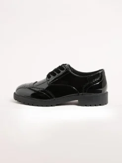 Hot Lipsy Black Standard Fit (F) Clean Lace Up Chunky Brogue School Shoes