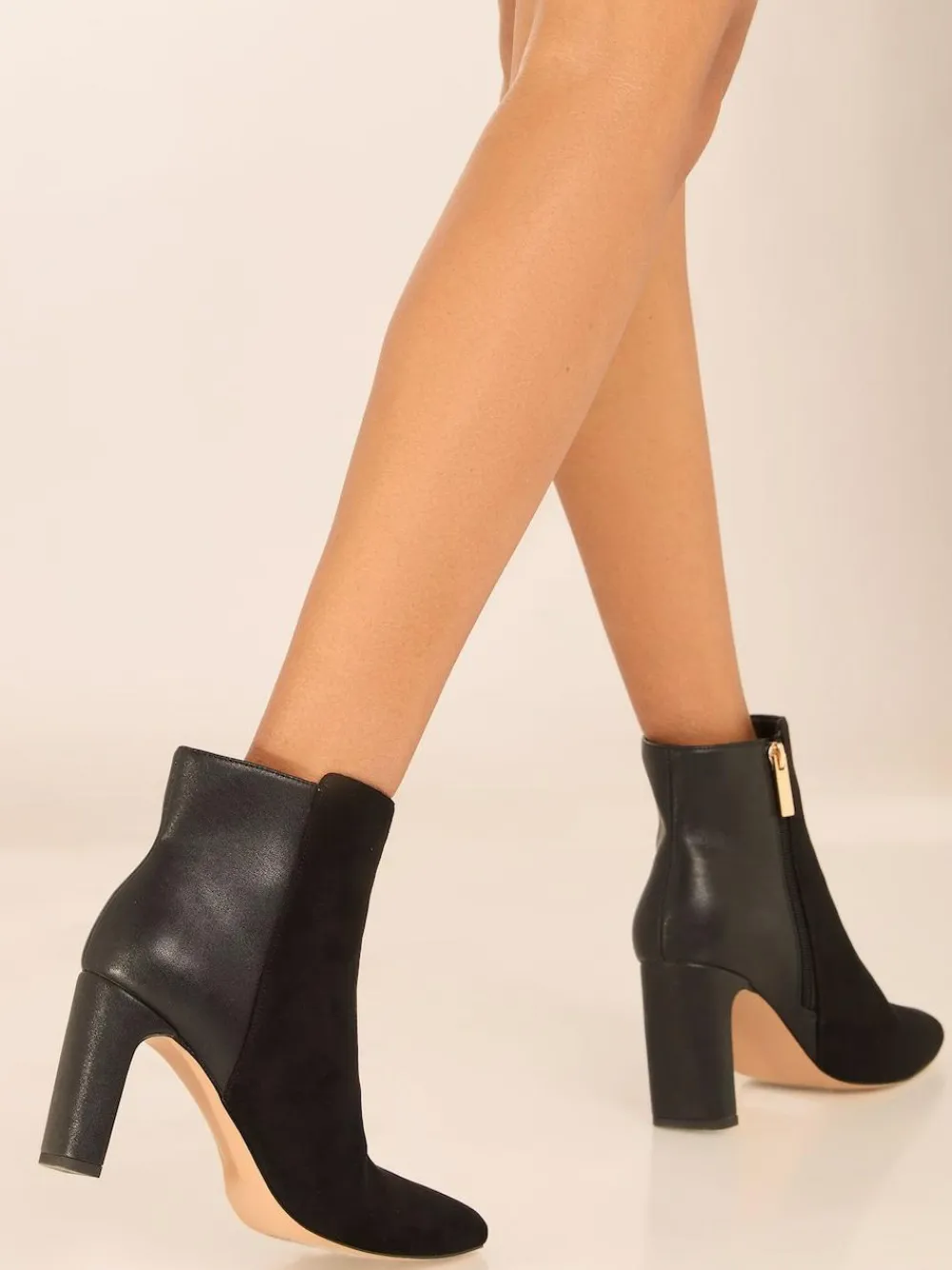 Lipsy Black Standard fit Faux Leather Mixed Material Mid Block Heeled Smart Ankle Boots^Women Boots & Wellies|Boots