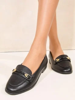 Lipsy Black Standard Fit Snaffle Bar Faux Leather Loafers^Women Flats