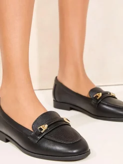 Lipsy Black Standard Fit Snaffle Bar Faux Leather Loafers^Women Flats