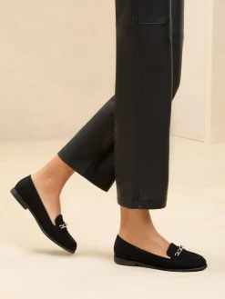 Lipsy Black Standard Fit Flat Slip On Chain Trim Faux Suede Loafers^Women Flats