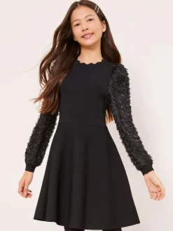 Clearance Lipsy Black Textured Sleeve Knit Dress (5-16yrs)