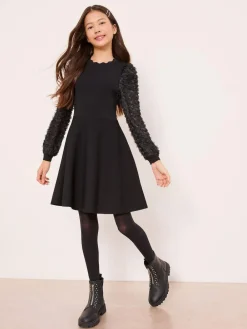 Clearance Lipsy Black Textured Sleeve Knit Dress (5-16yrs)