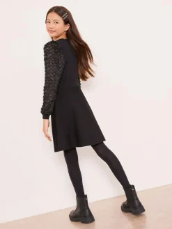 Clearance Lipsy Black Textured Sleeve Knit Dress (5-16yrs)