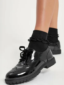 Lipsy Black Wide Fit (G) Chunky Lace Up Brogue School Shoes