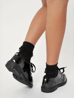 Lipsy Black Wide Fit (G) Chunky Lace Up Brogue School Shoes