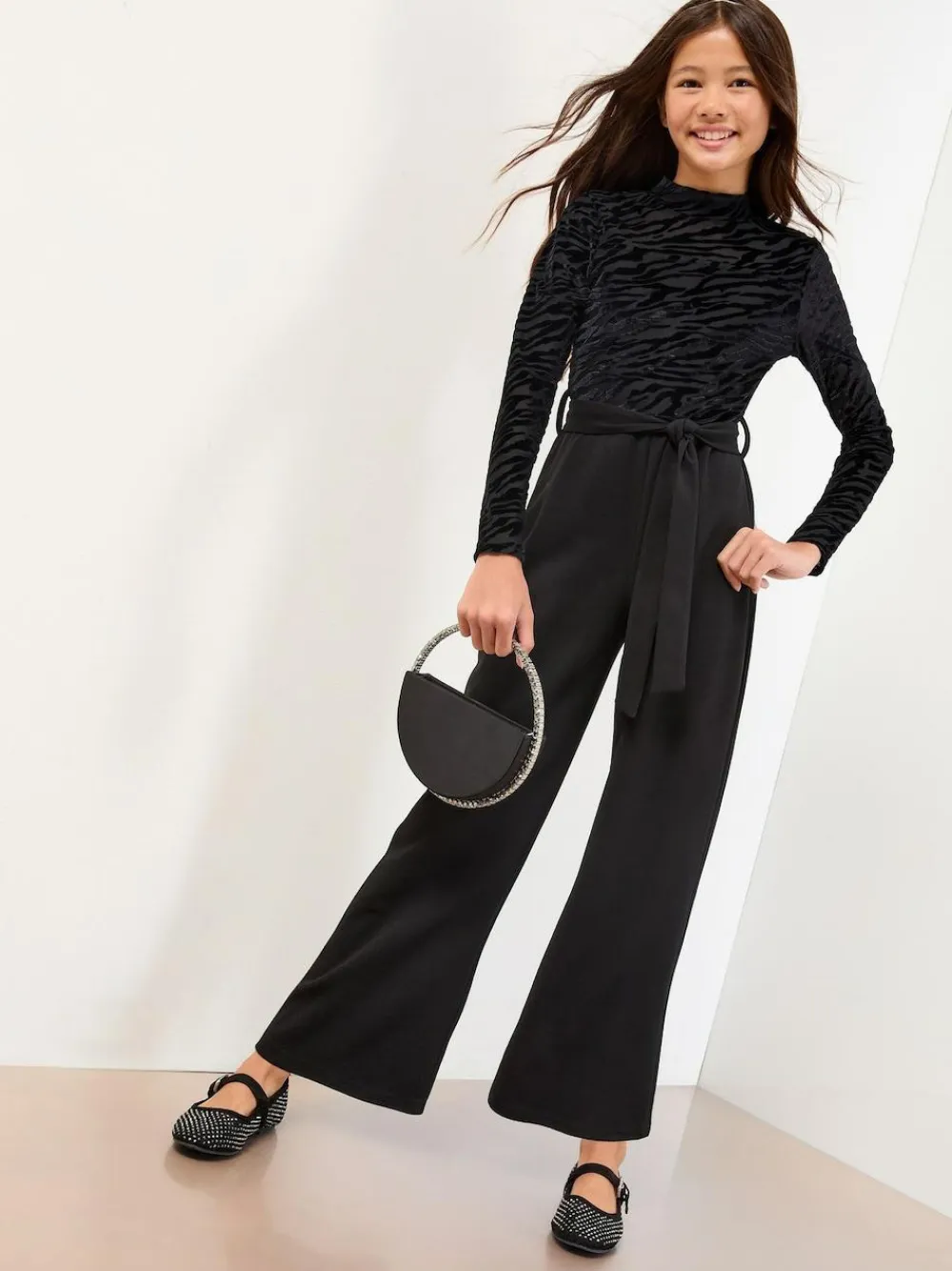 Discount Lipsy Black Zebra Devore Jumpsuit (5-16yrs)