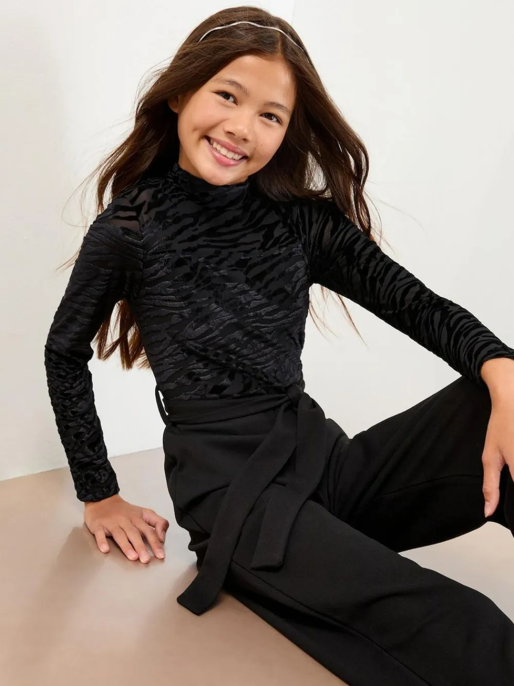 Discount Lipsy Black Zebra Devore Jumpsuit (5-16yrs)